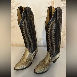 Vintage Tony Lama Black and Tan Snakeskin Boots